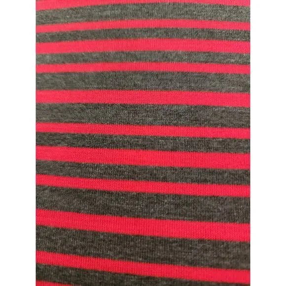 LuLaRoe Maurine Dress Women's Small Red Gtay Striped Bell‎ Sleeve - Picture 3 of 7
